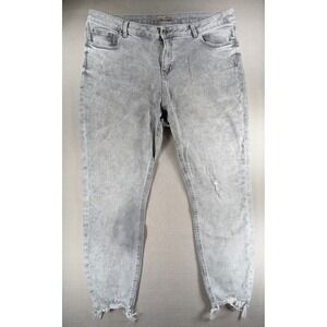 Denim Co Gray Distressed Skinny Jeans High Rise Frayed Hem Size 16 US 20 UK